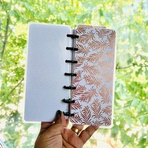 Skinny Mini planner rose gold leaves